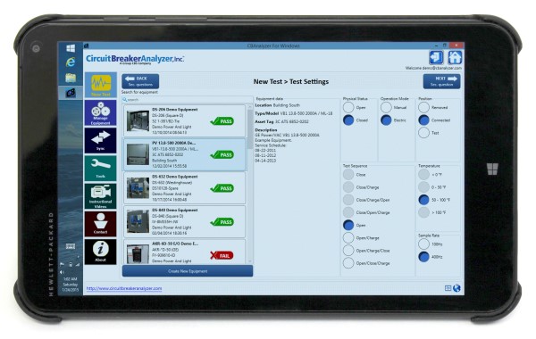 circuit breaker analyzer software program setup screen on tablet pc